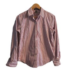Lauren Ralph Lauren Red and White Striped Shirt 100% Cotton Size Medium